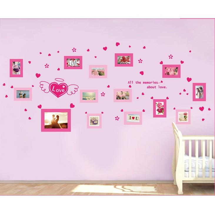 Decal trang trí tường khung ảnh hồng Trái Tim làm nhiều kiểu