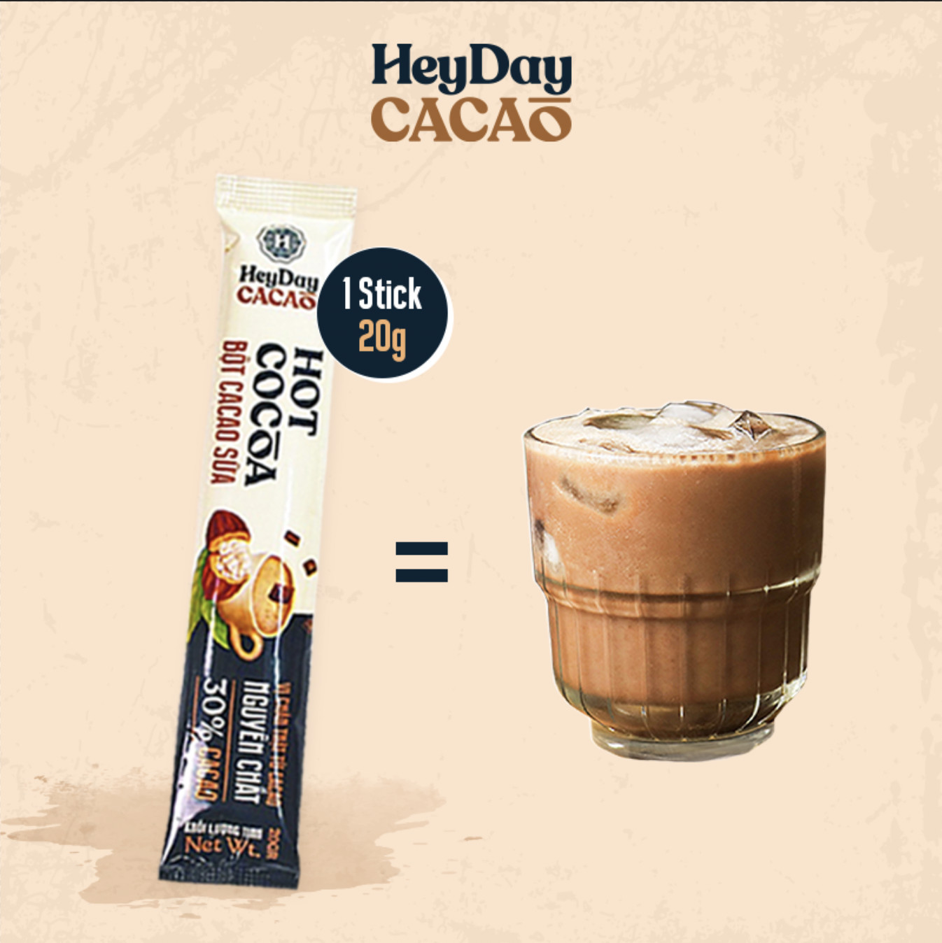 Bột Cacao Sữa gói tiện lợi 20g - Đậm vị chân thật từ cacao nguyên chất