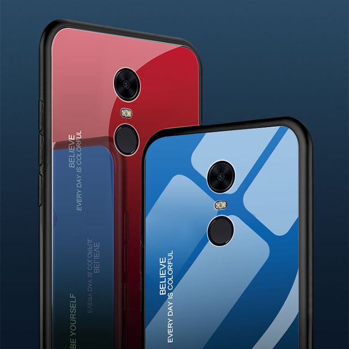 Ốp lưng cho Xiaomi Redmi 5 Plus gương cứng 2 màu Gradient Ver 2 , viền TPU dẻo đen