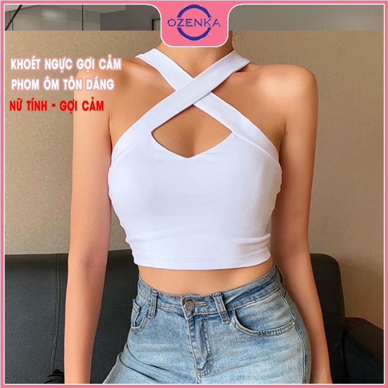 Áo 2 dây chéo croptop nữ, áo sát nách nữ thun gân 100% cotton ôm body gợi cảm màu đen trắng freesize dưới 50 kg