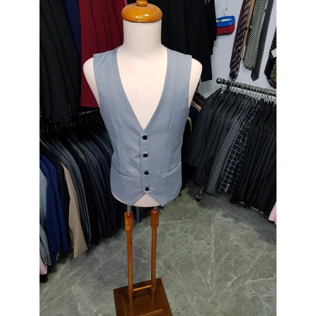 Combo Bộ vest nam ôm body màu xám ghi kiểu 6 nút + áo gile xám + combo phụ kiện