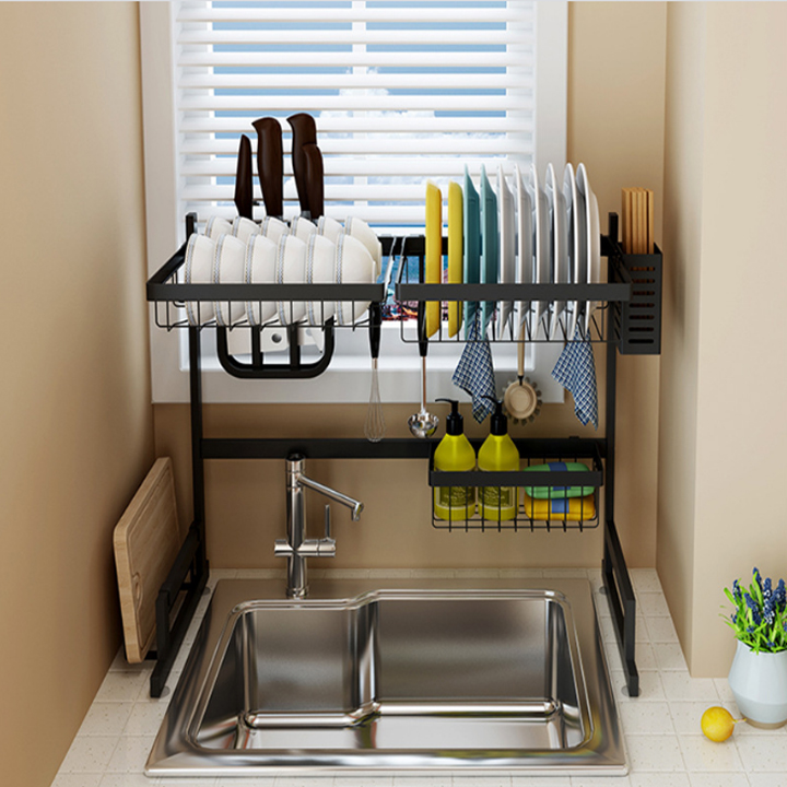 Kệ inox để bát đũa trên chậu rửa thép đen cao cấp - kệ để đồ nhà bếp inox 304