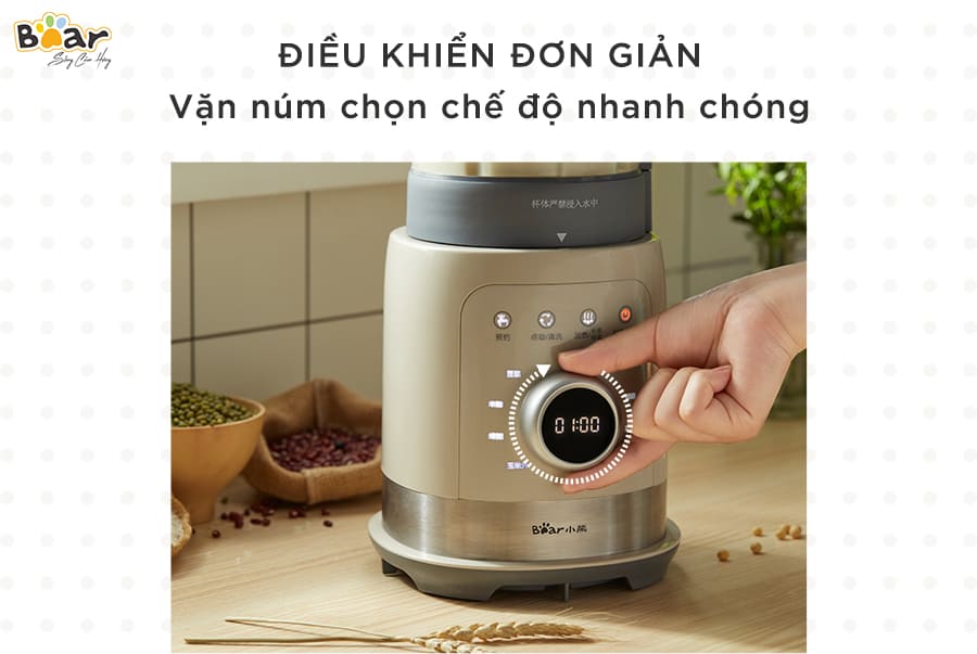 Máy Làm Sữa Hạt Cách Âm, Máy Xay Nấu Sữa Hạt BEAR PBJ-B06K8 Dung Tích 1 Lít Công Suất 1000 W - Hàng Nhập Khẩu