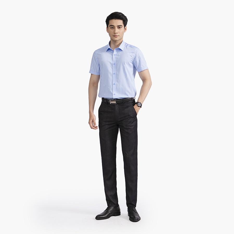Áo sơ mi nam ngắn tay ARISTINO phom Slim fit vừa vặn, họa tiết xanh kẻ trắng trẻ trung, thời thượng - ASS337S2