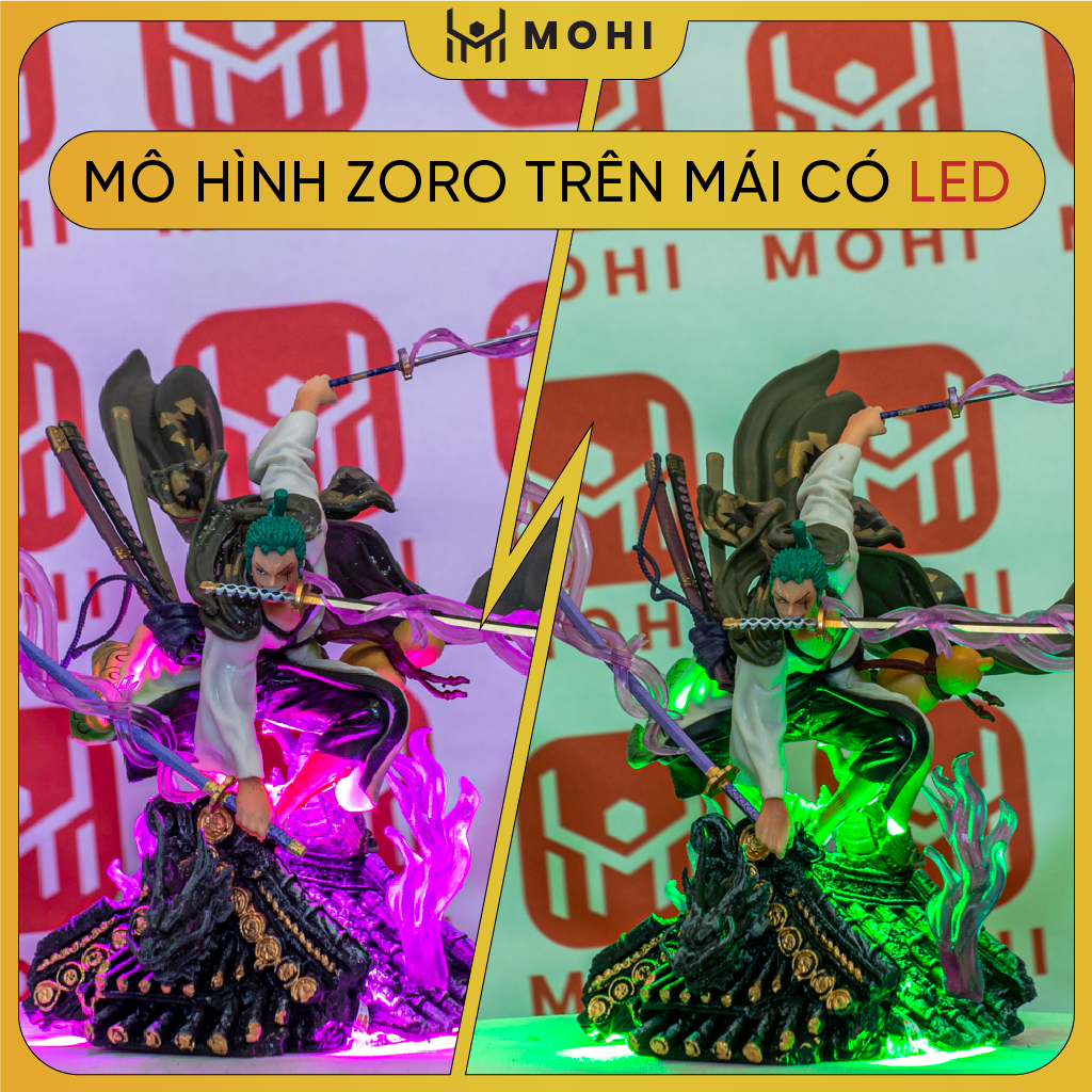 [Có BOX, Có bản LED] - Mô hình Figure Roronoa Zoro trên mái nhà, mô hình figure One Piece bản đế đẹp có BOX