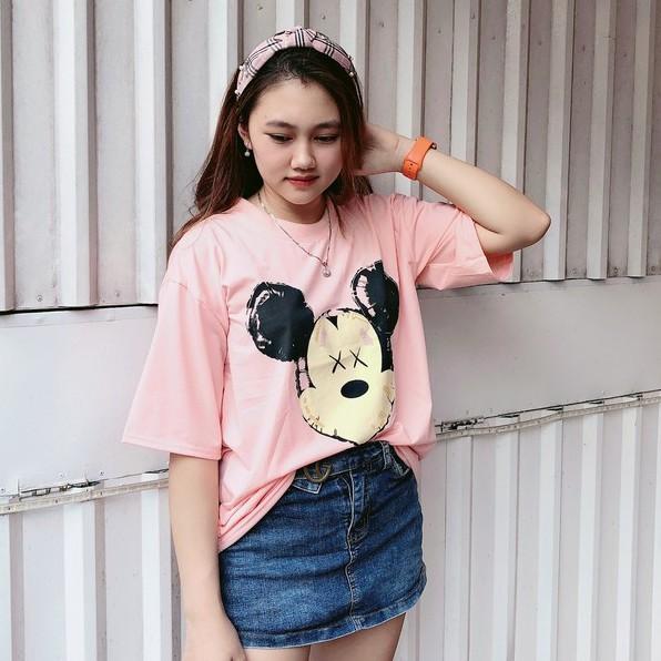 Áo Thun Tay Lỡ Phom Rộng, Unisex nam nữ 45-80kg, Gấu Mickey