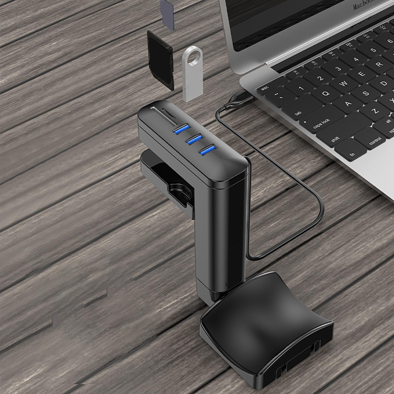 Under Desk Headphone Stand Holder, with 5 Ports Mount with USB Charger with Cable Clip Organizer