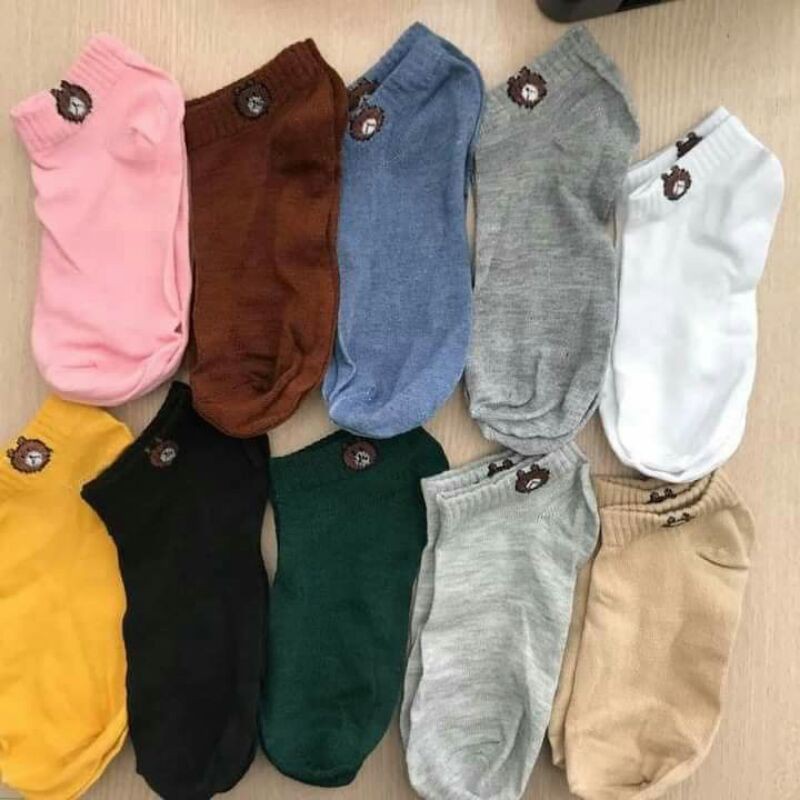 Túi tất ngắn cổ thêu hình đầu gấu