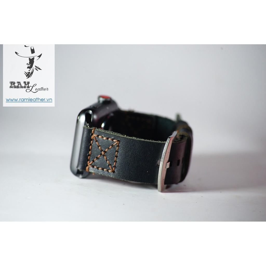 DÂY ĐỒNG HỒ DA BÒ HANDMADE - RAM SIMPLE X PILOT ĐEN
