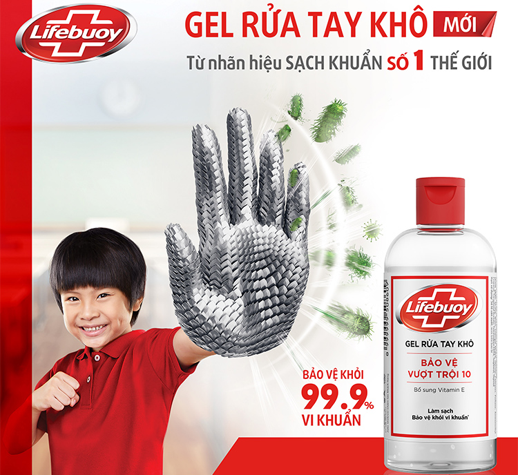 Gel Rửa Tay Khô Sạch Siêu Nhanh Lifebuoy Bảo Vệ Vượt Trội 10 (Chai Nắp 235ml)