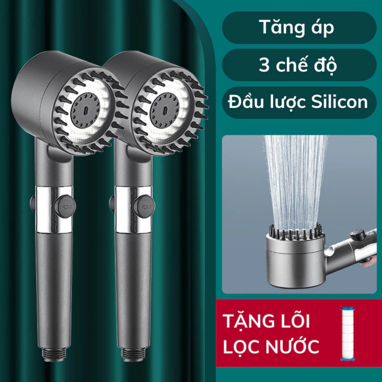 Vòi Sen Tăng Áp, Đầu Vòi Hoa Sen Mát Xa 4 Trong 1, 3 Chế Độ Áp Suất Cao Tiết Kiệm Nước, Lõi Cotton Lọc Cho Nhà Tắm - HÀNG CHÍNH HÃNG MINIIN