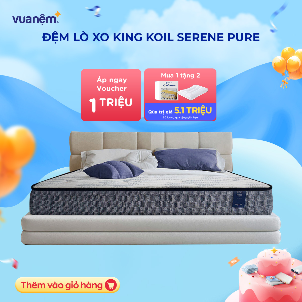 Nệm lò xo túi độc lập King Koil Serene Pure 26cm