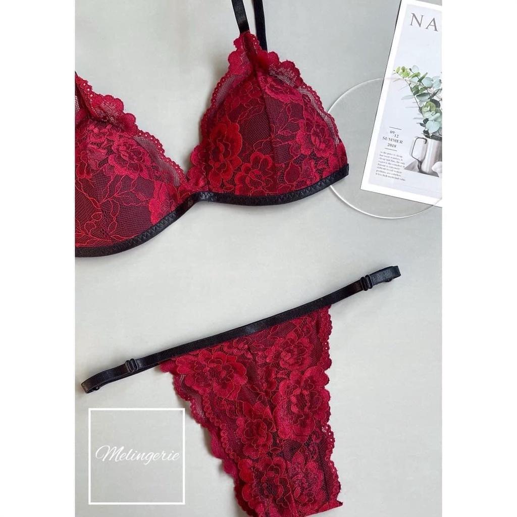 Bra thiết kế sexy Bộ đồ lót ren bralette màu đỏ dây tăng đơ điều chỉnh hàng ren cao cấp