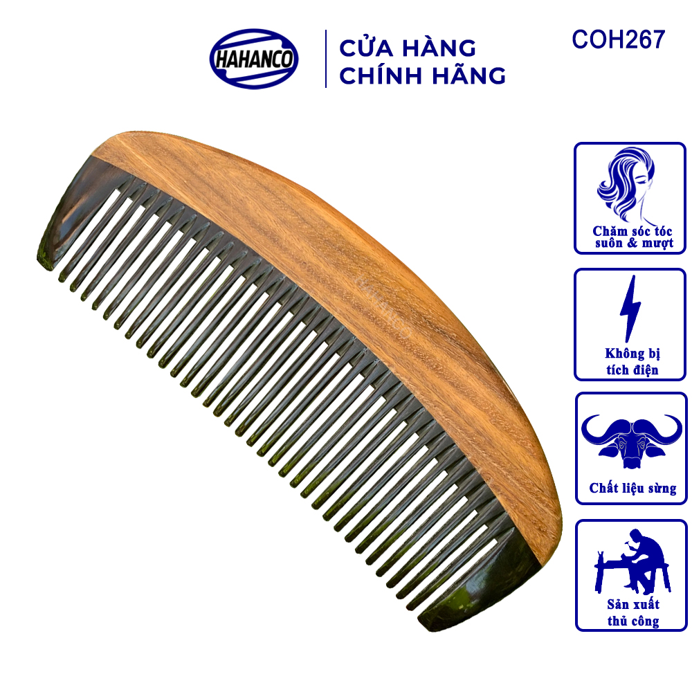 Lược sừng trâu ghép gỗ bách xanh thơm hình múi bưới  COH267 - Có thể bỏ túi mang theo người - Chống tích điện - Ghép Răng Tăng Độ Bền Khi Chải Tóc - Chải tóc làm dịu tâm trí, đỡ căng thẳng - Giúp Tóc Suôn & Mềm Không Làm Rụng