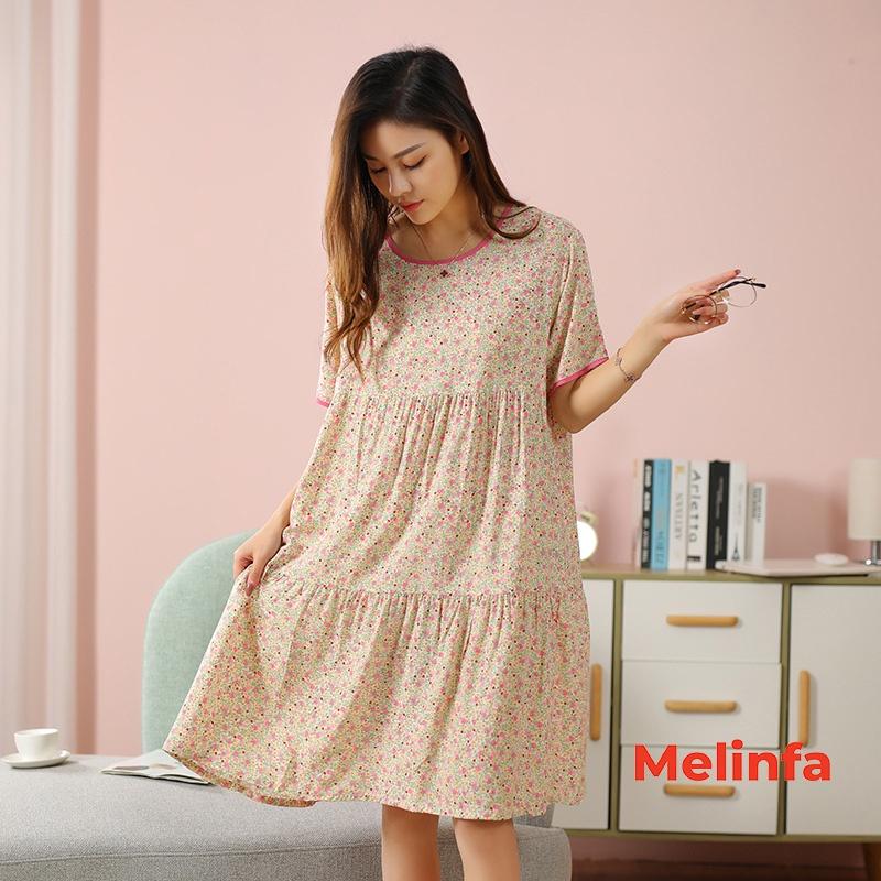 Váy ngủ ngắn tay, đầm mặc nhà freesize xếp tầng trẻ trung vải lanh lụa cotton tự nhiên thoáng mát nhiều màu mã VAV0266