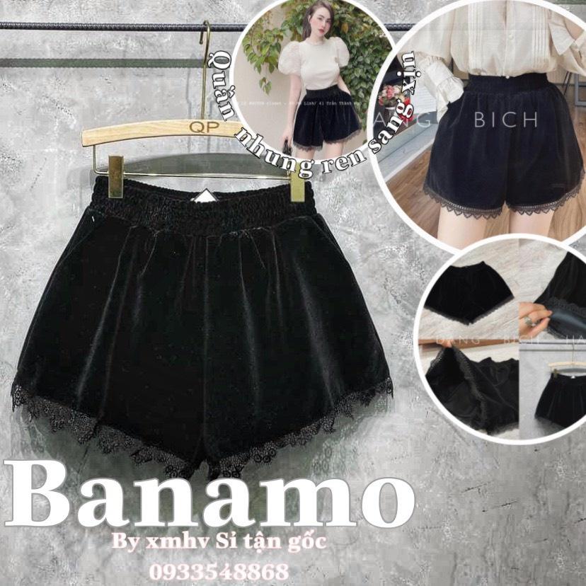 Quần short nhung phối ren cạp cao thời trang Banamo Fashion 694