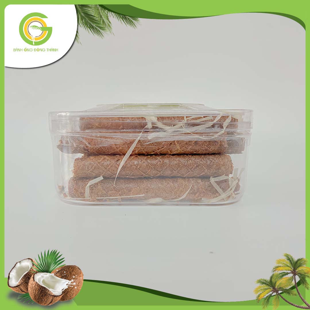 Bánh ống ca cao Đông Thành thơm ngon - Bánh ống xứ dừa dạng hộp vuông - Đặc sản Bến Tre hộp bánh ống dừa (300gr)