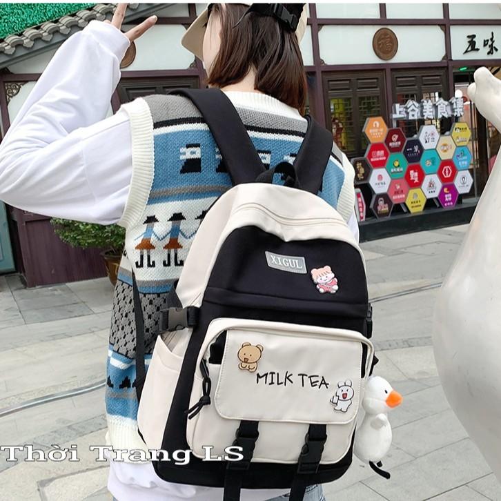 Balo Đi Học Nữ TẶNG KÈM STIKER Balo ULZZANG Du Lịch Thời Trang Chống Nước Đi Chơi Đi Phượt MILK TEA BL03