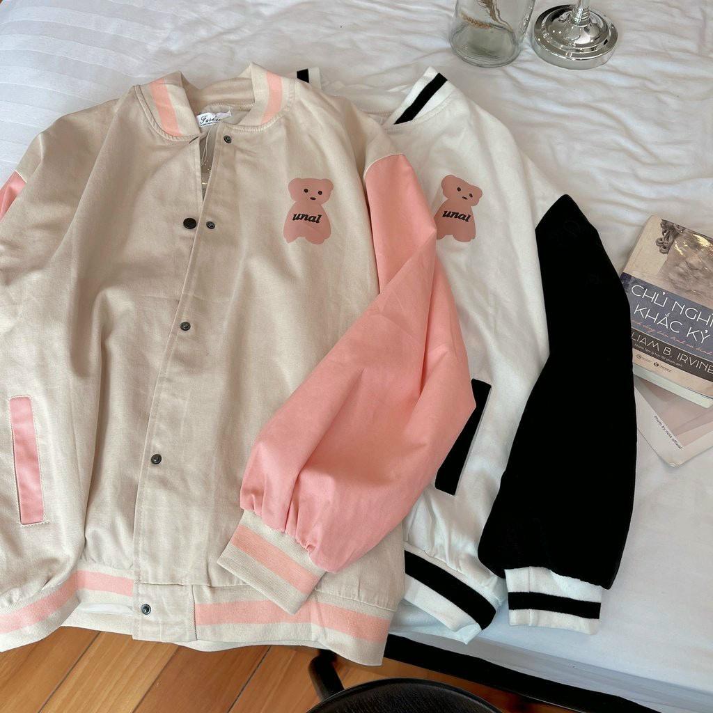 Áo Khoác Dù Bomber Chất Mero Thêu Gấu Dễ Thương, dù 2 lớp mềm mịn chống nắng đi mưa tiện lợi, màu sắc hài hòa