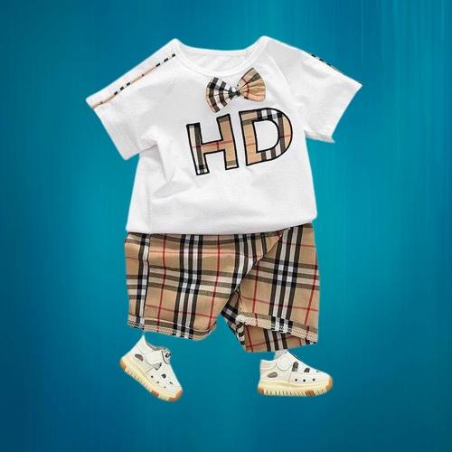 Bộ Quần Áo Nơ In chữ H D Hè Cộc Tay Cho Bé Trai, Sét Đồ Cho Bé Chất Cotton Cao Cấp Từ 7-18kg - SUMO KIDS