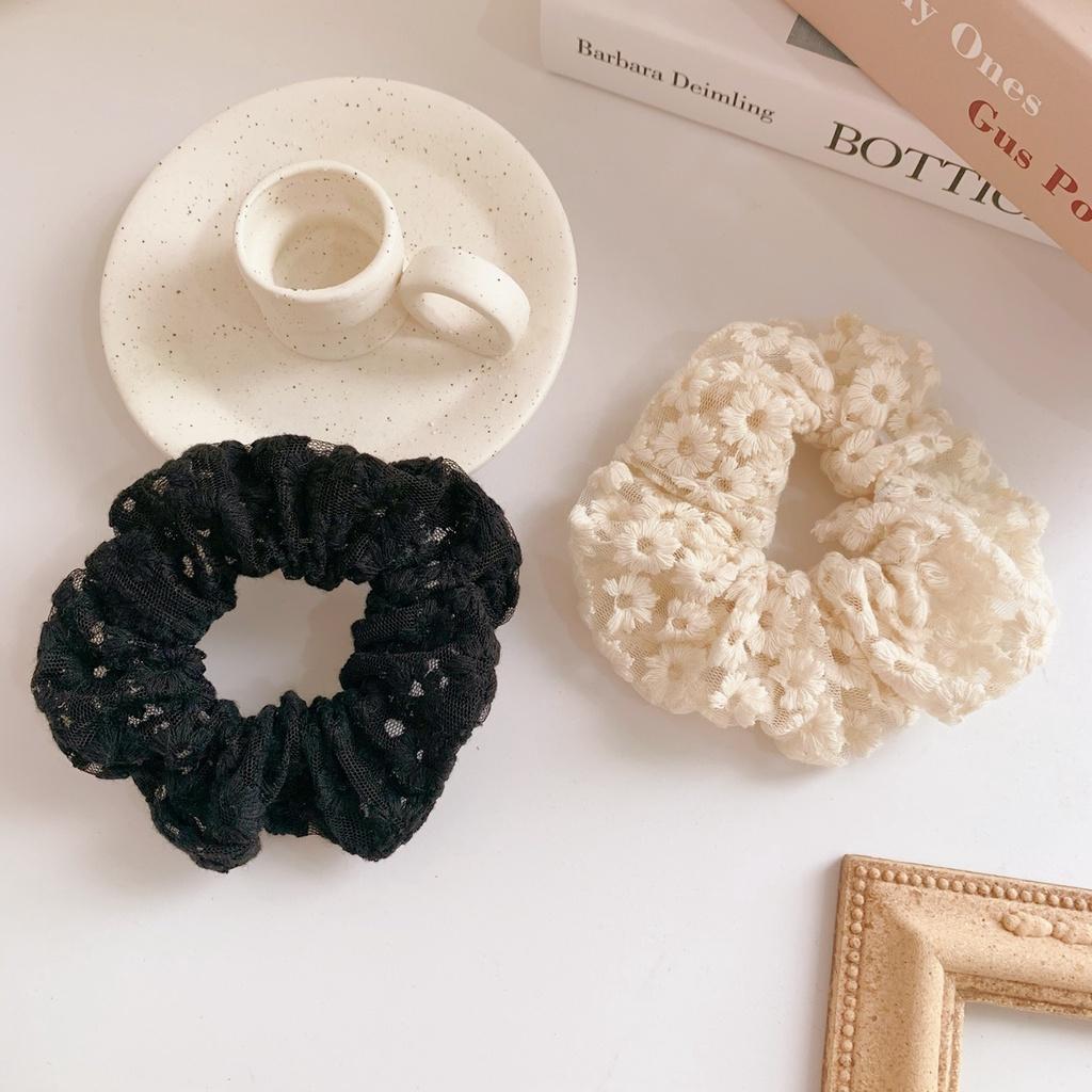 Scrunchies Vải Ren Hoa Thêu Chỉ Nổi