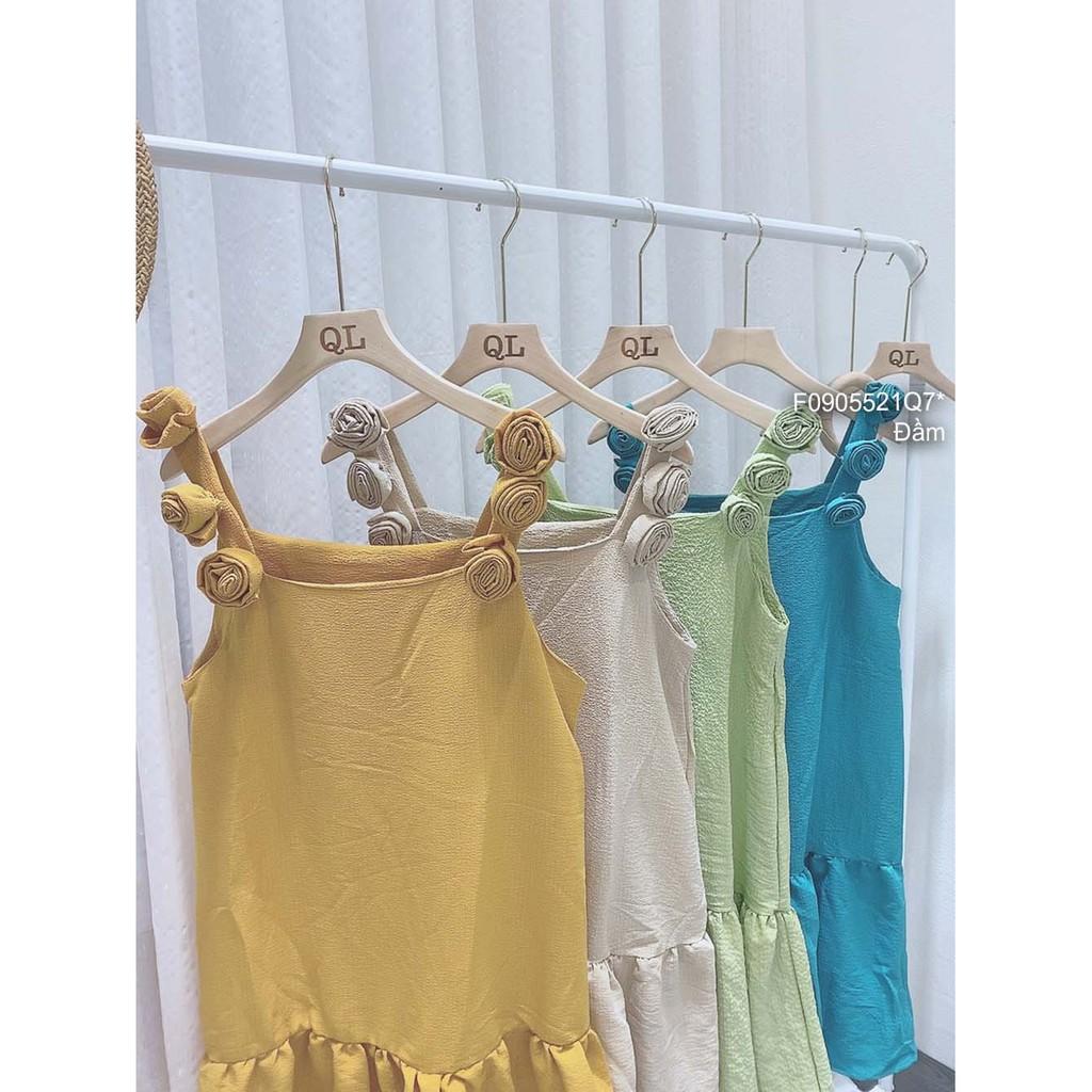 Đầm dáng suông phối đuôi bèo 2 dây đính hoa nổi!