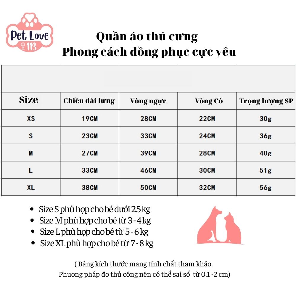 Quần áo cho chó, mèo/ Quần áo cho thú cưng phong cách đồng phục Hàn Quốc cực yêu - Cho bé từ 2-8 kg