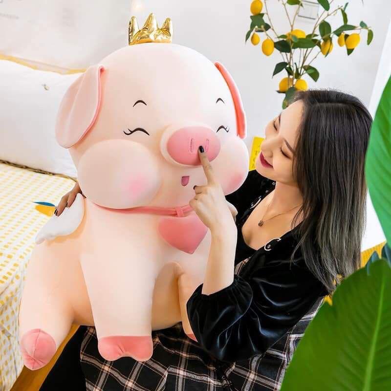 Gấu Bông Thú Lợn Nhồi Bông Heo Vương Miện Đeo Tim Ngồi Gối Ôm Màu Hồng Siêu To Khổng Lồ-TB07