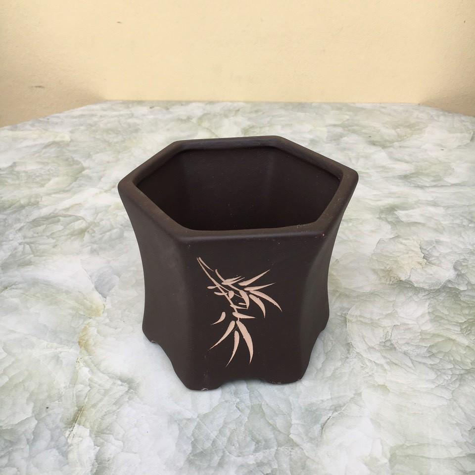 Chậu bonsai Lục loe mini đất nung màu đen gốm Bát tràng 1 size BM-128