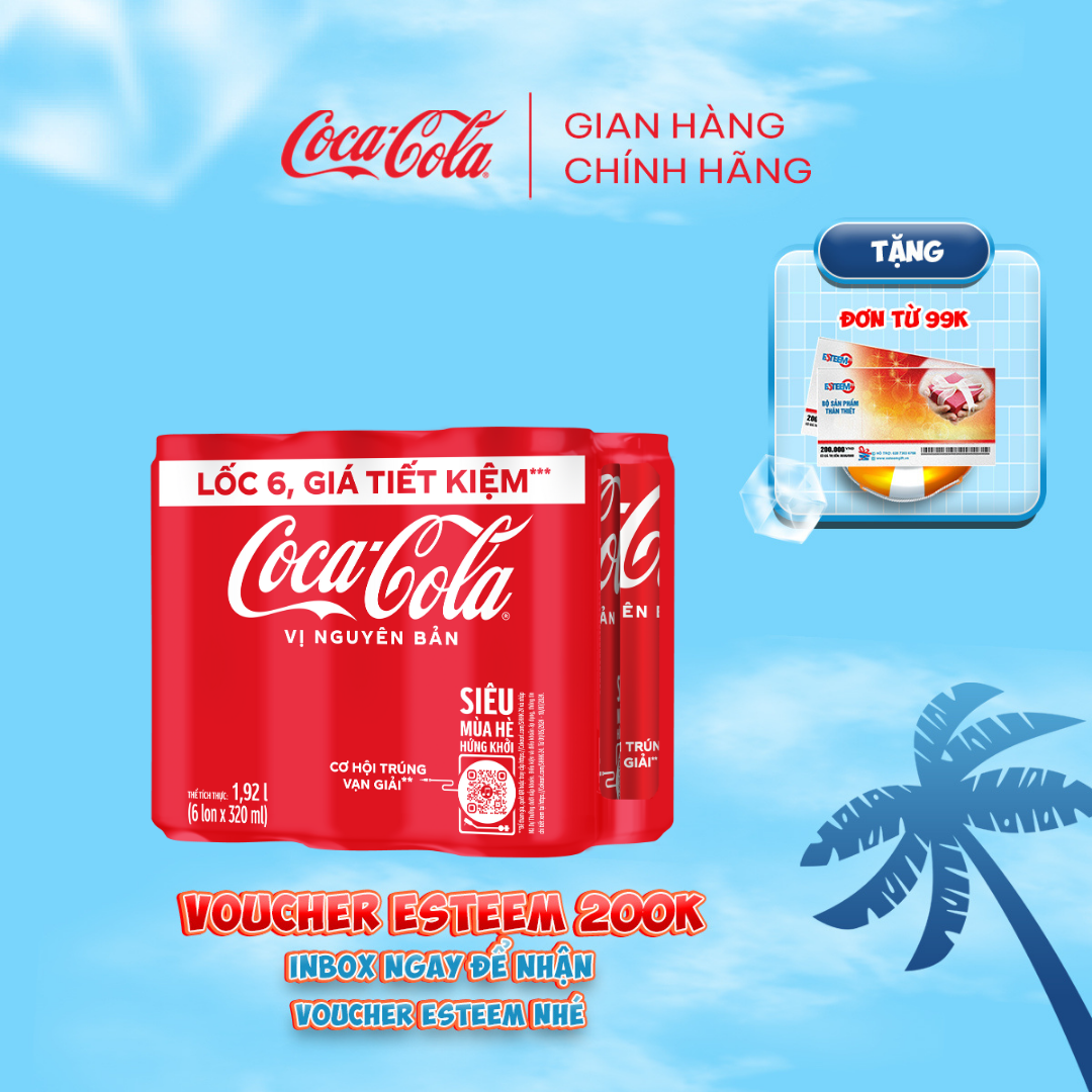 Lốc 6 Lon Nước Ngọt Giải Khát Coca-Cola Vị Nguyên Bản Original 320m/Lon Sale 6.6 Coca-Cola Official Store