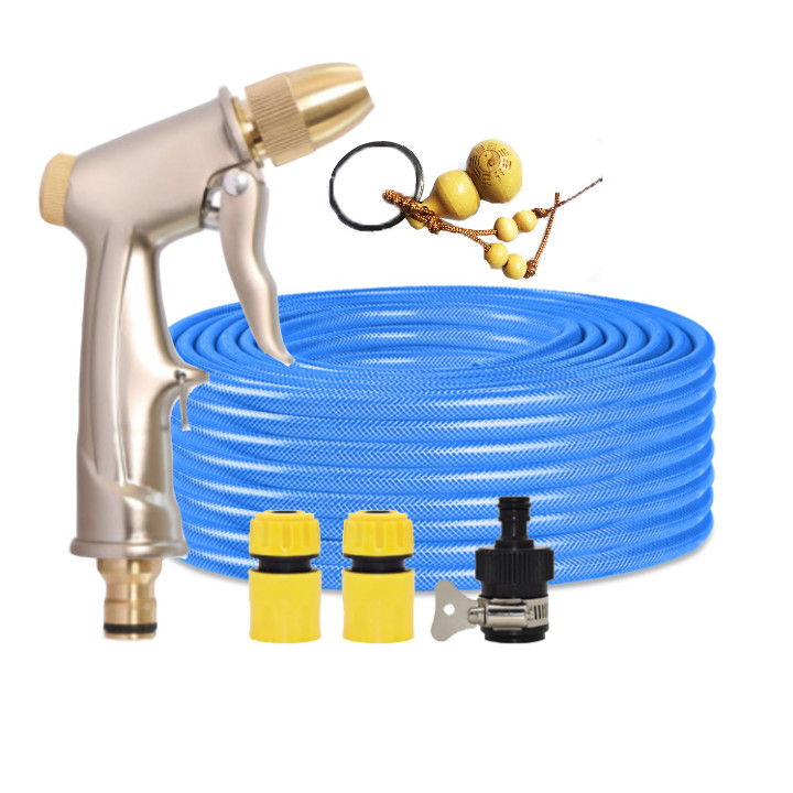Bộ dây vòi xịt nước rửa xe, tưới cây đa năng, tăng áp 3 lần, loại 7m, 10m 206701-1 đầu đồng,cút,nối đen+ tặng móc khoá