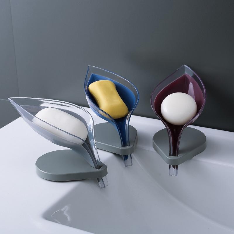 Creative Non Perforated Leaf Drain Rack Soap Box Toilet Suction Cup PlasticBathroom Kitchen Towel Storage Box