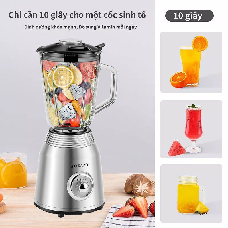 Máy xay sinh tố SOKANY công suất cực lớn 800W có 2 bộ cối dao sử dụng xay hoa quả, xay thực phẩm đa năng - SK186B - HÀNG CHÍNH HÃNG - DELIYA