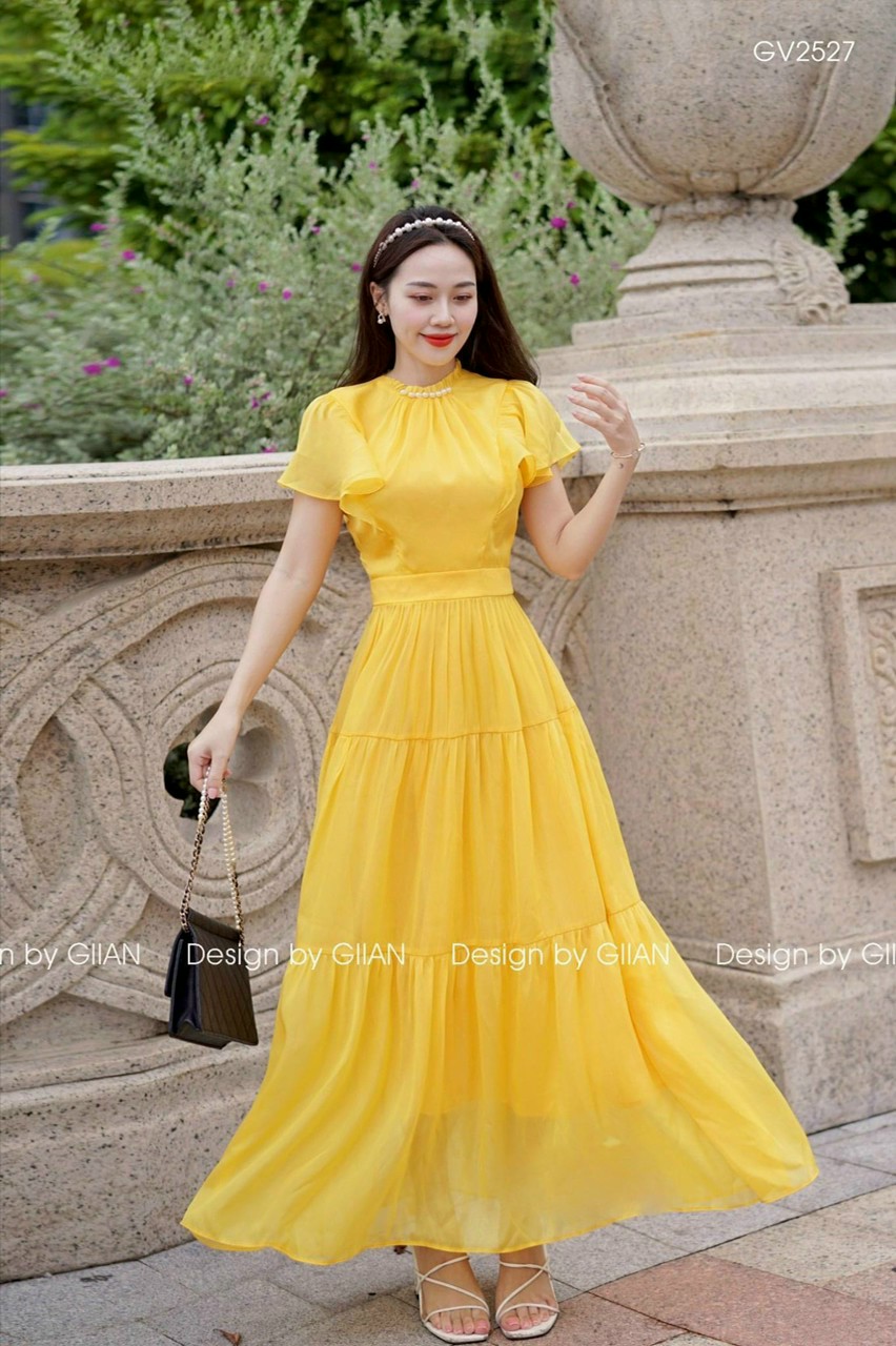 Đầm maxi voan chingfon hai lớp sang trọng