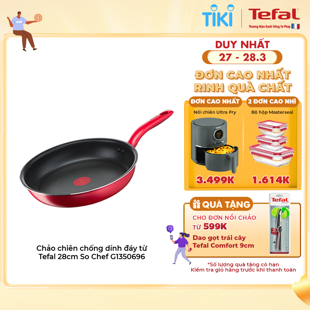 Chảo chiên chống dính đáy từ Tefal So Chef 28cm, dùng cho mọi loại bếp- Hàng chính hãng