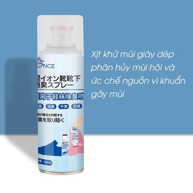 Xịt khử mùi giày Nano Bạc mùi dịu nhẹ 260ml chai xịt ngược khử mùi giày dép tủ giày hiệu quả, An toàn , không gây HẠI