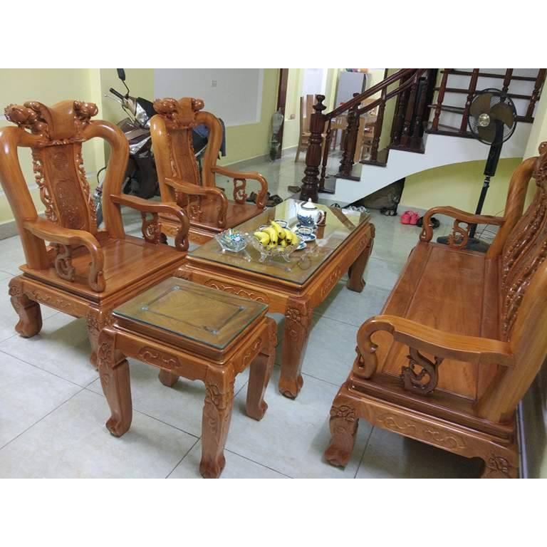 Bộ bàn ghế giả cổ trạm quốc đào gỗ gõ đỏ