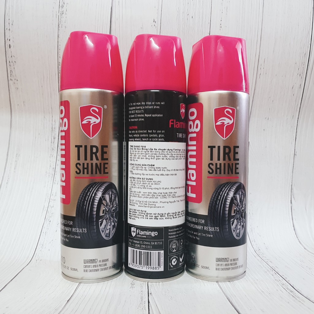 Chai xịt bóng lốp ô tô, xe hơi Flamingo F010 - 500ml - Hàng chính hãng