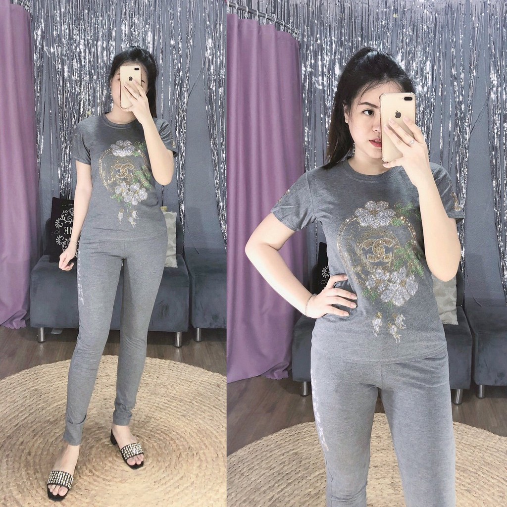 Set đồ bộ dài mặc nhà thun cotton co giãn