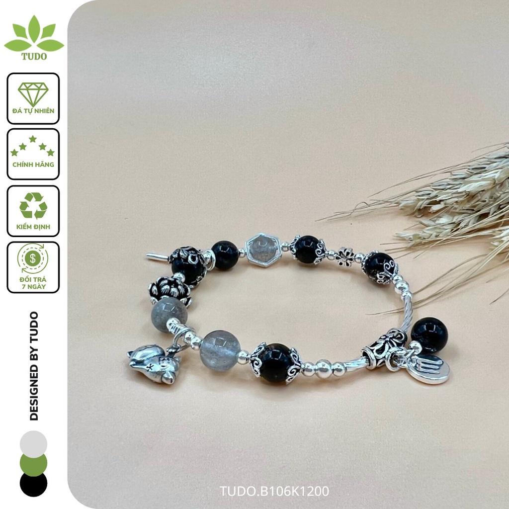 Vòng Tay Nữ Đẹp - Vòng Phong Thủy Mệnh Thủy Mộc TUDO B106K1200 VCBXACU VCBMNDEN Charm bạc mèo thần tài