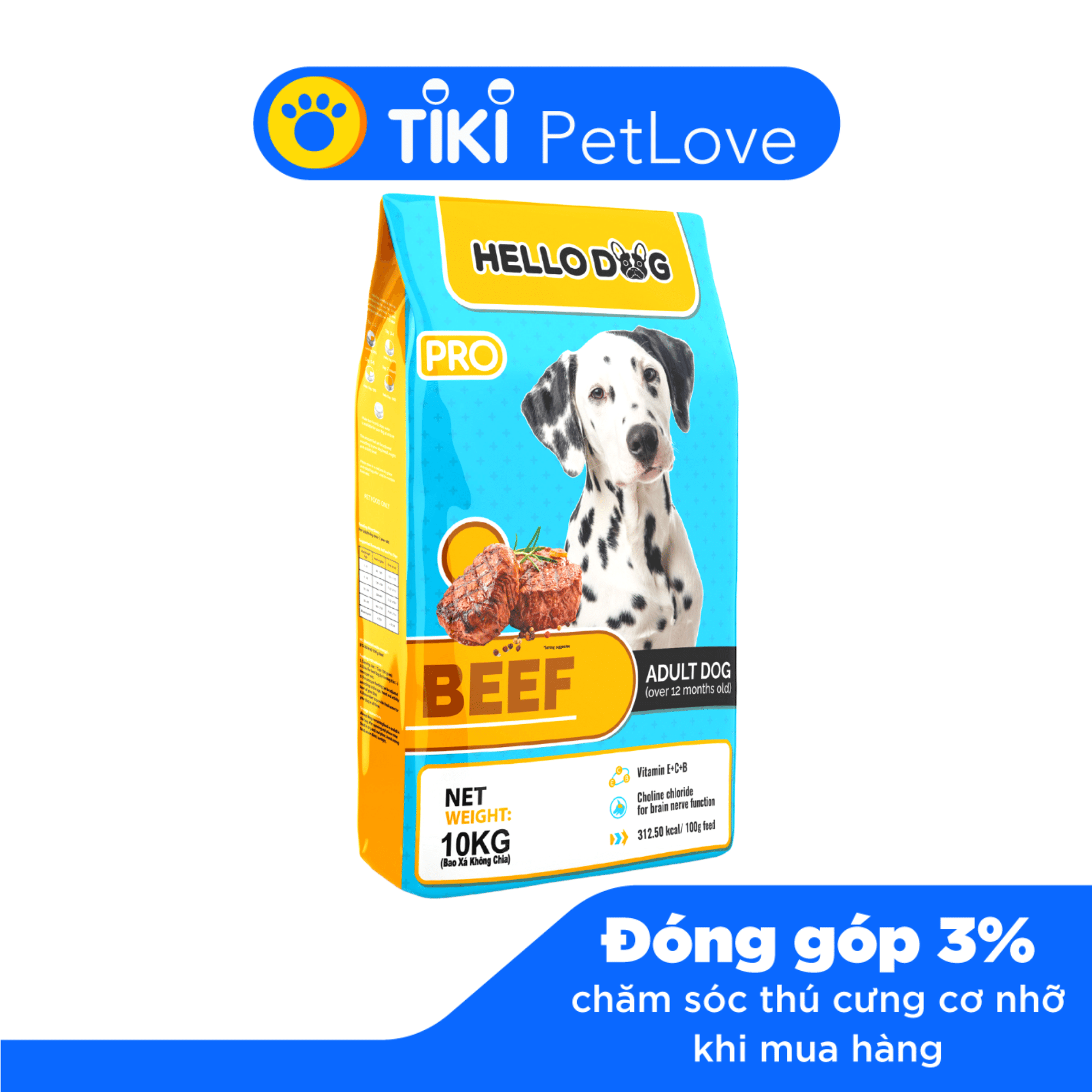 Thức Ăn Cho Chó Vị Bò Nướng Hello Dog Beef Bao Xá 10KG