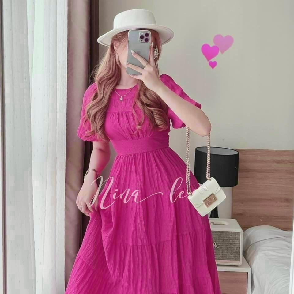 Đầm xoè tiểu thư cổ tròn nhún tầng siêu xinh