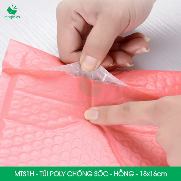 MTS1H -18x16cm - COMBO 25 TÚI GÓI HÀNG CHỐNG SỐC BỌC BÓNG KHÍ MÀU HỒNG PASTEL