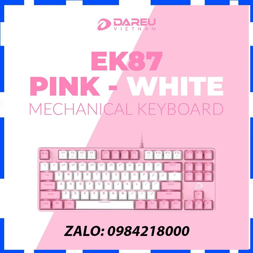 Bàn phím cơ Gaming DareU EK87 Pink White - Hàng Chính Hãng