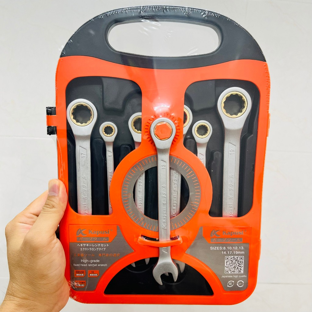Bộ cờ lê vòng miệng tự động đảo chiều hãng KAPUSI TOOLS Nhật Bản 7 chi tiết mã k7732