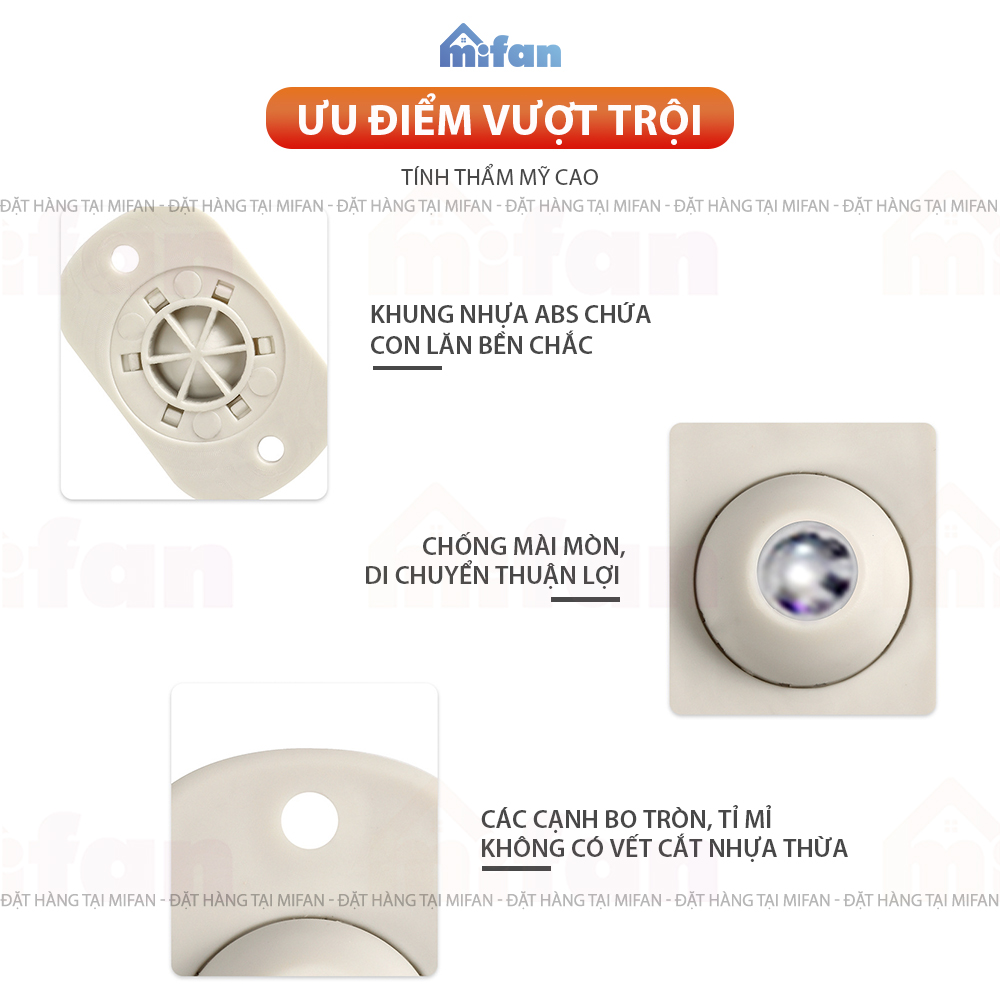 Bộ 4 Bánh Xe Dán MIFAN Di Chuyển Thùng, Hộp - Xoay 360 Độ, Nhựa ABS Siêu Bền, Chịu Lực