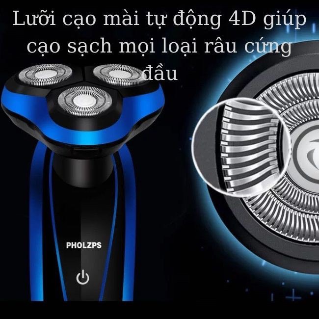 Máy Cạo Râu, Máy Cạo Râu Đa Năng 3 Lưỡi Xoay Chống Nước IPX7 PHOLZPS CAVARA Cao Cấp Chính Hãng