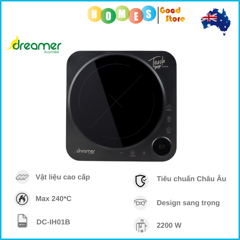 Bếp Từ Đơn Dreamer DC-IH01 Thương Hiệu Úc Tiêu Chuẩn Châu Âu Công Suất 2200 W - Hàng Chính Hãng