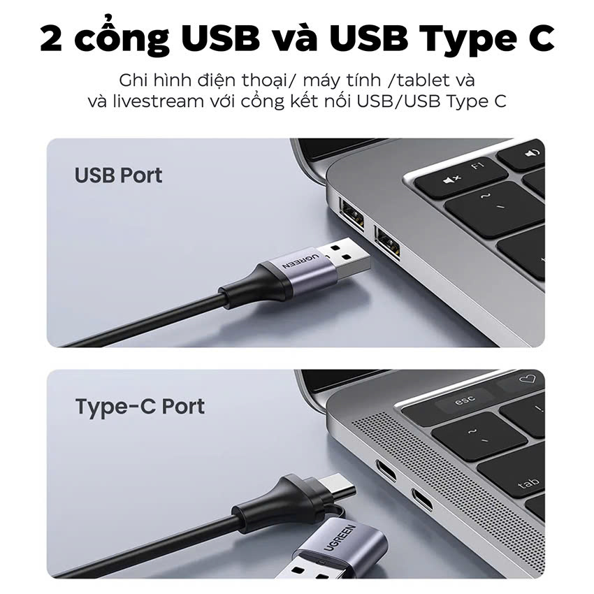 Card ghi hình Ugreen 40189 HDMI to USB 2.0 / Type-C | Capture card 1080P/30Hz | Hàng chính hãng - Bảo hành 18 tháng 1 đổi 1 40189