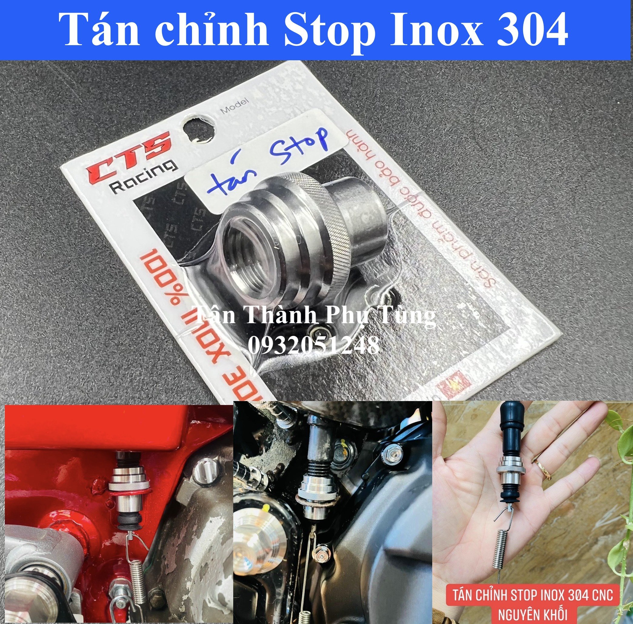 Tán chỉnh Stop Inox 304 CTS dành cho Wave, Dream, Future